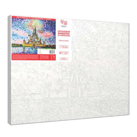 Számozott kifestő készlet vászonra 35x45 cm - Akrilfestékkel, ecsetekkel, felnőtteknek - Disney Kastély
