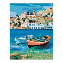   Számozott kifestő készlet vászonra 35x45 cm - Akrilfestékkel, ecsetekkel, felnőtteknek - Tengerpart