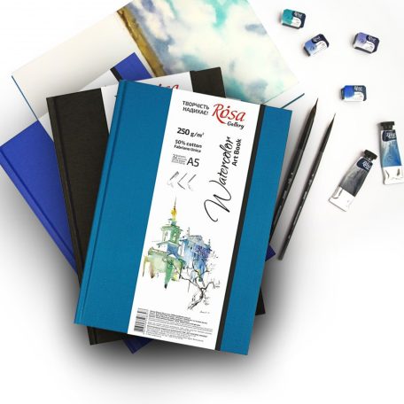 ROSA Gallery Keményborítós Vázlatkönyv Akvarellekhez, A5, 32 lap, 50% pamut, 250g, Fabriano - Türkíz