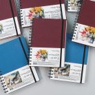 ROSA Studio Spirálos Vázlatkönyv Akvarellekhez, 20x20 cm, 30 lap, 200g, SMLT Watercolor - Négyzet alakú, Bordó