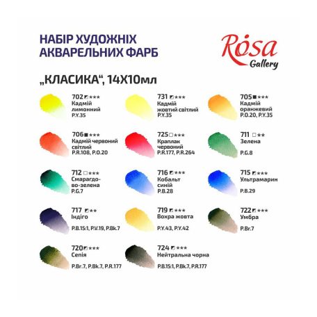 Akvarellfesték készlet, tubusos - Rósa Gallery Classic - 14 x 10 ml - elegáns fadobozban
