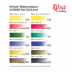   Akvarellfesték készlet, szilkés - Rósa Gallery Classic Indigó - 12 x 2,5 ml - fémdobozos