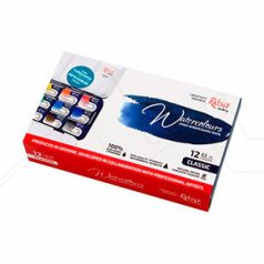 Akvarellfesték készlet, szilkés - Rósa Gallery Classic - 12 x 2,5 ml - fémdobozos