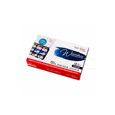 Akvarellfesték készlet, szilkés - Rósa Gallery Classic - 12 x 2,5 ml - fémdobozos