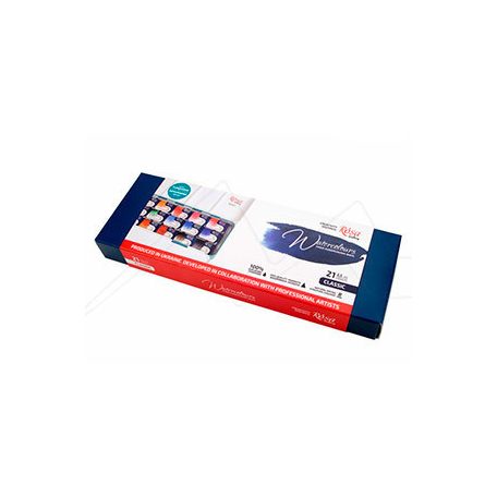 Akvarellfesték készlet, szilkés - Rósa Gallery Classic - 21 x 2,5 ml - fémdobozos