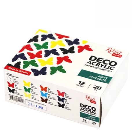 Akrilfesték dekorkészlet, Alapszínek - Rósa Talent - 12 x 20 ml tégelyes - kartondobozban