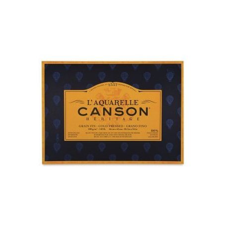 CANSON Héritage merített, savmentes akvarelltömb 100 % pamutból, (1 oldalt ragasztott) 12 ív, finom 26 x 36 cm - Megszűnt