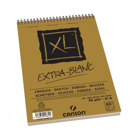 CANSON XL CROQUIS EXTRA BLANC, extra fehér, úspirálkötött, mikroperforált 90gr 60 ív A5