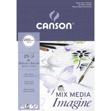 CANSON Imagine rajztömb, rövid old. ragasztott, minden technikához 200gr 25 ív A1