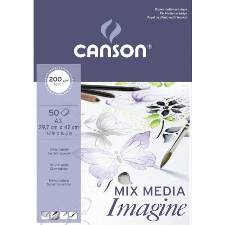 CANSON Imagine rajztömb, rövid old. ragasztott, minden technikához 200gr 50 ív A3