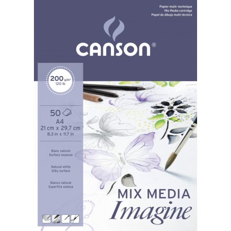 CANSON Imagine rajztömb, rövid old. ragasztott, minden technikához 200gr 50 ív A4