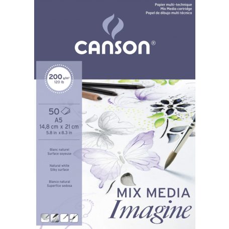 CANSON Imagine természetes fehér, síma rajztömb, ragasztott, minden technikához 200gr 50 ív A5