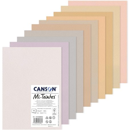 Mi-Teintes CANSON, savmentes színes pasztellkarton csomag 160gr A4 - Pasztell színek, 10 lap