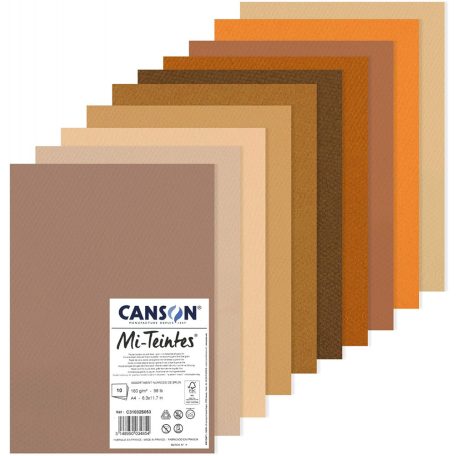 Mi-Teintes CANSON, savmentes színes pasztellkarton csomag 160gr A4 - Barna árnyalatok, 10 lap