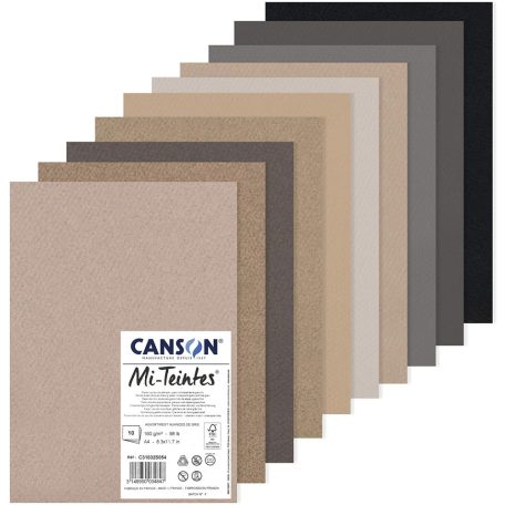 Mi-Teintes CANSON, savmentes színes pasztellkarton csomag 160gr A4 - Szürke árnyalatok, 10 lap