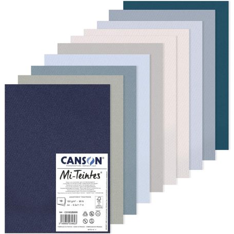 Mi-Teintes CANSON, savmentes színes pasztellkarton csomag 160gr A4 - Hideg színek, 10 lap