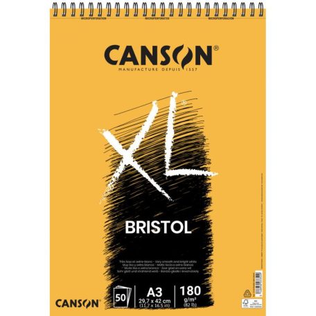 CANSON XL BRISTOL extra- fehér, sima rajztömb, spirálkötéses, mikroperforált 180gr 50 ív A4