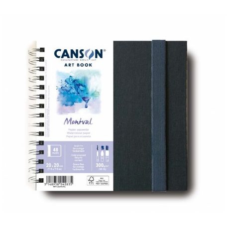 CANSON Art Book Montval könyv, spirálkötött, fekete borítóval, 300gr 24 lap 48 oldal 20x20 cm