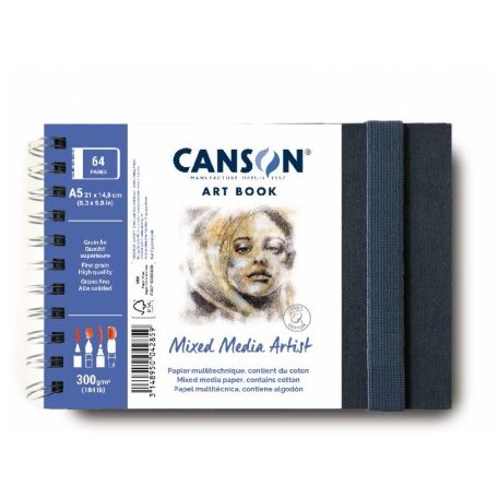 CANSON Books XL MIX MEDIA Landscape könyv, spirálkötött, fekete borítóval, 300gr 28 ív 56 lap A5