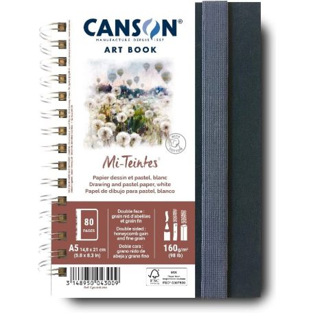CANSON Art Book Mi Teintes Portrait könyv, spirálkötött, fekete borítóval, fehér, 160gr 40 ív 80 o