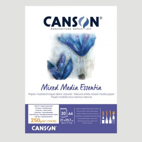 CANSON MIX MEDIA Essentia fehér enyhén szemcsés rajztömb,  250gr A4