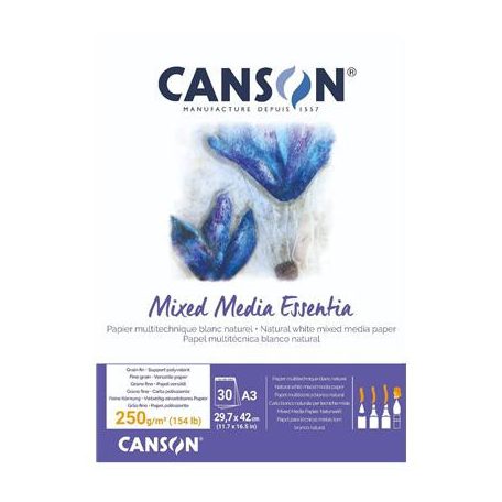 CANSON MIX MEDIA Essentia fehér enyhén szemcsés rajztömb,  250gr A3