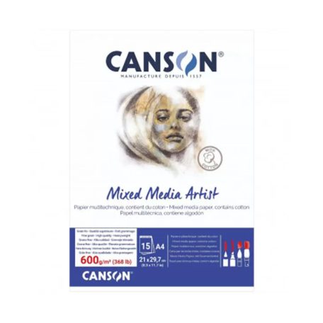 CANSON MIX MEDIA Essentia fehér enyhén szemcsés rajztömb,  600gr A4