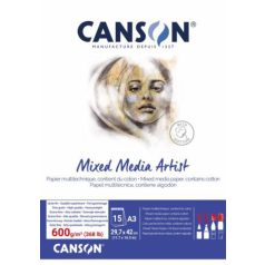 CANSON MIX MEDIA Essentia fehér enyhén szemcsés rajztömb,  600gr A3