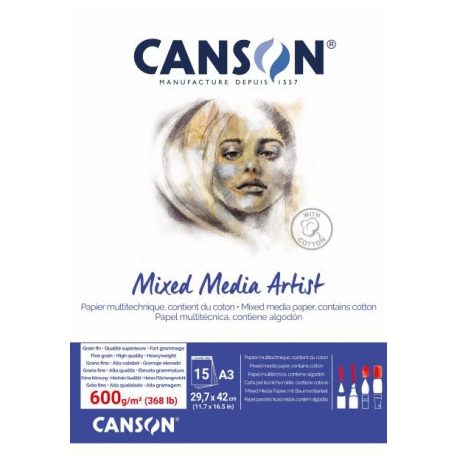 CANSON MIX MEDIA Essentia fehér enyhén szemcsés rajztömb,  600gr A3