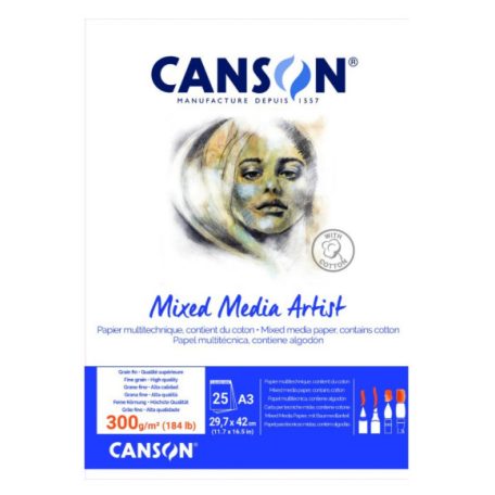 CANSON MIX MEDIA Artist fehér enyhén szemcsés rajztömb,  300gr A3