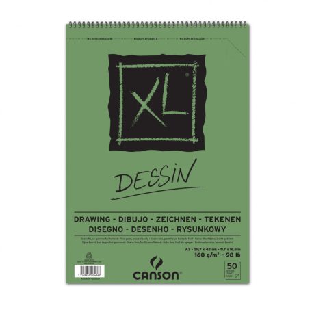 CANSON XL DESSIN, természetes fehér,   rajztömb, spirálkötött, mikroperforált 160gr 50 ív A3