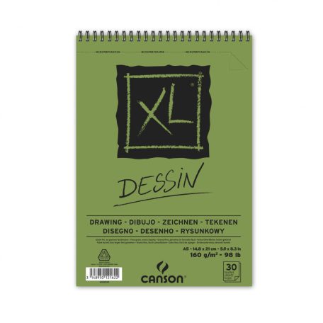 CANSON XL DESSIN, természetes fehér,   rajztömb, spirálkötött, mikroperforált 160gr 30 ív A5