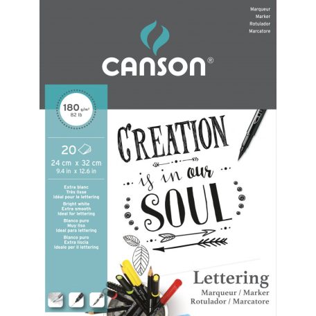 CANSON "Lettering" extrafehér, síma rajzpapír, tömb rövid old. rag. 24 x 32