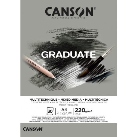 CANSON szürke MIX MEDIA-tömb, ragasztott 220gr 30 ív A4