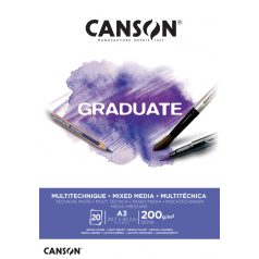 CANSON fehér MIX MEDIA-tömb, ragasztott 200g/m2 20 ív A3
