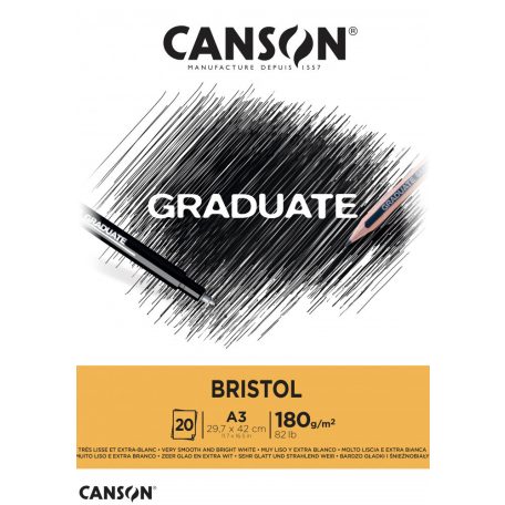 CANSON fehér Bristol rajztömb, ragasztott 180gr 20 ív A3