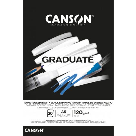 CANSON fekete papír-tömb, ragasztott 120gr 20 ív A5