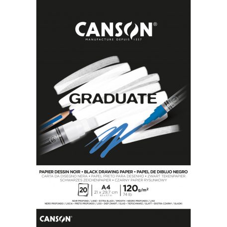 CANSON fekete papír-tömb, ragasztott 120gr 20 ív A4