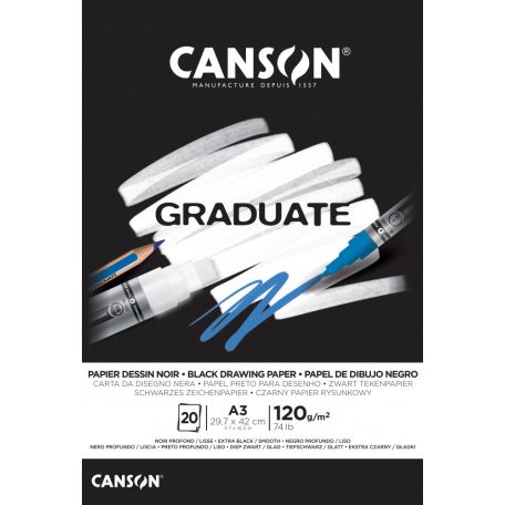 CANSON fekete papír-tömb, ragasztott 120gr 20 ív A3