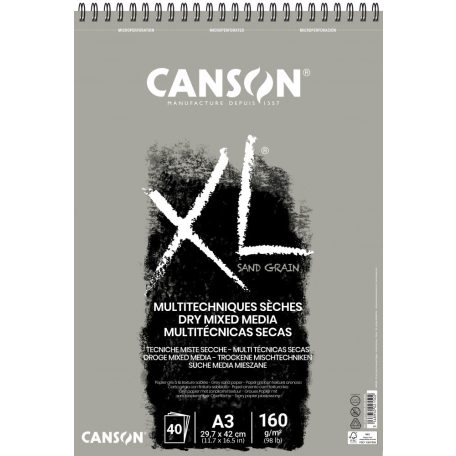 CANSON XL Sand grained pasztelltömb, spirálkötött 50 ív szürke A3