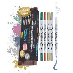 Calli.Brush Metallic szett - Kétvégű marker készlet, 5 színű - 2,5 mm hegy + ecsetfilc hegy Bambusz