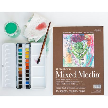 Mixed Media tömb - Strathmore 400 Mixed Media - Fehér, 300 gr, 15 lapos, 23x31 cm, ragasztott