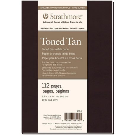 Vázlatfüzet - Strathmore 400 Toned Tan Art Journal - Bézs, 118 gr, 56 lapos, 14x20 cm