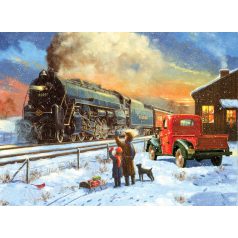   Kifestő készlet számokkal, ecsettel, felnőtteknek - 30x40 cm - Régi gőzmozdony télen