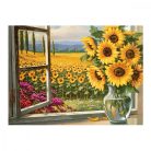 Kifestő készlet számokkal, ecsettel, felnőtteknek - 30x40 cm - Napraforgó tábla az ablakból