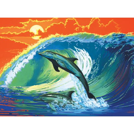 Kreatív hobby - Kifestő készlet vászonra, akrilfestékkel, ecsettel,  28x36 cm - Delfin
