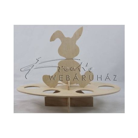 Díszíthető fa tojástartó asztali dísz, Húsvéti nyúl motívummal, 25x20cm