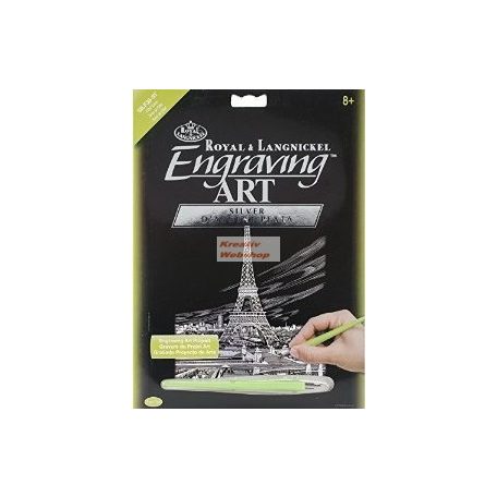 Képkarcoló készlet karctűvel - 21x30 cm - Ezüst - Eiffel-torony 