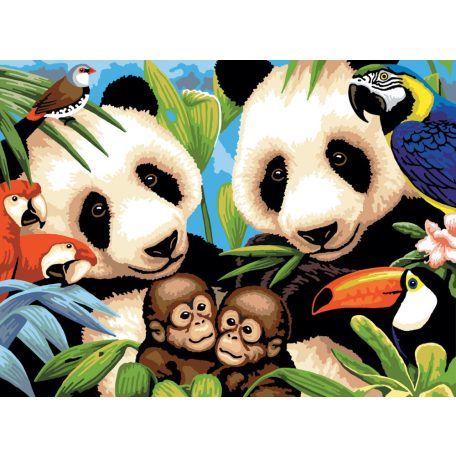 Kifestő készlet akrilfestékkel, ecsettel, gyerekeknek 11 éves kortól - 30x40 cm - Pandák