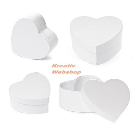 Díszíthető papírdoboz készlet, fehér, szív alakú, 3 db-os